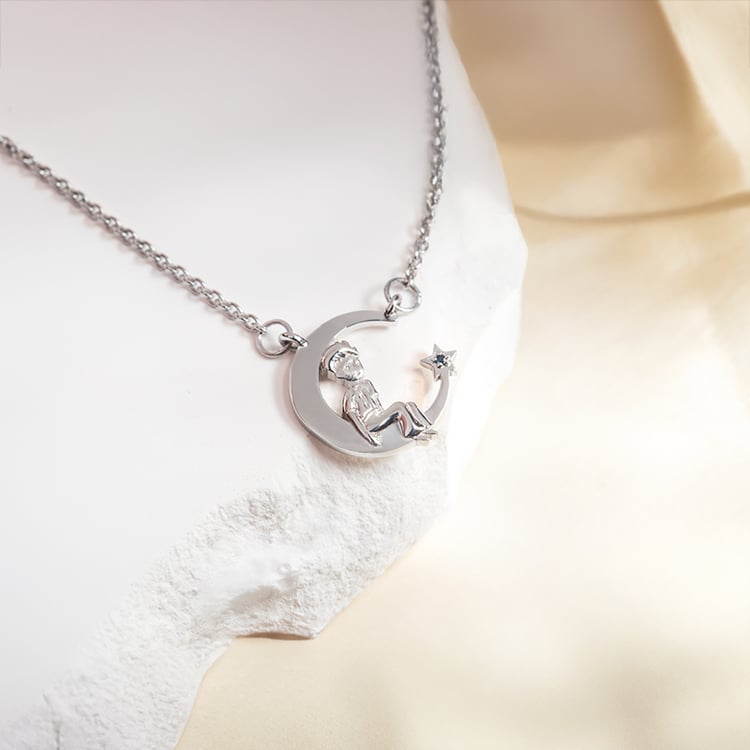 Halskette in Form einer Mondsichel mit Edelstein nach Wahl Kleiner Prinz 150523