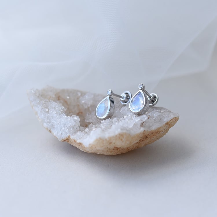 Goldohrringe mit Mondsteinen und Diamanten Vendie 65609