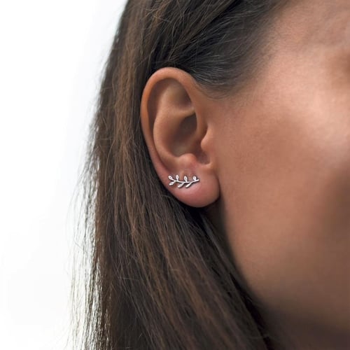 Silberne Ear Climber Ohrringe Orchid