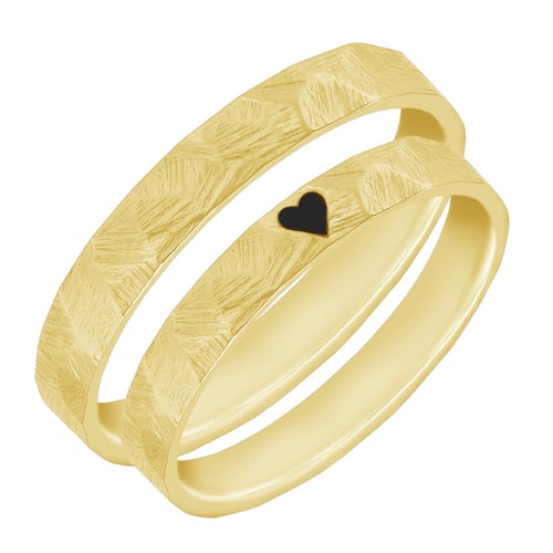 Gehämmerte goldene Eheringe mit mit Emaille Herz Abale