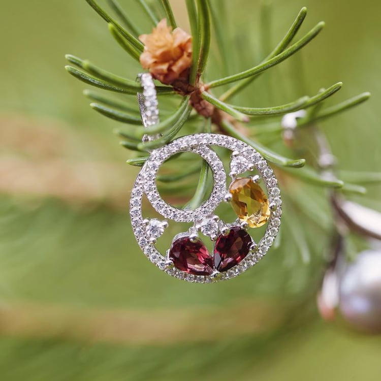 Silberne Halskette mit Granaten und Citrin Dusteenah 15438