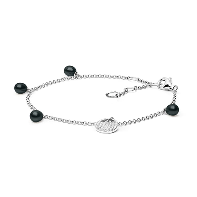 Silbernes Armband mit schwarzen Perlen und Zirkonia Emrys