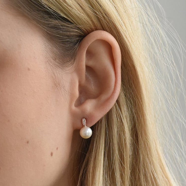 Perlenohrringen in Silber mit Diamanten Holis 73851