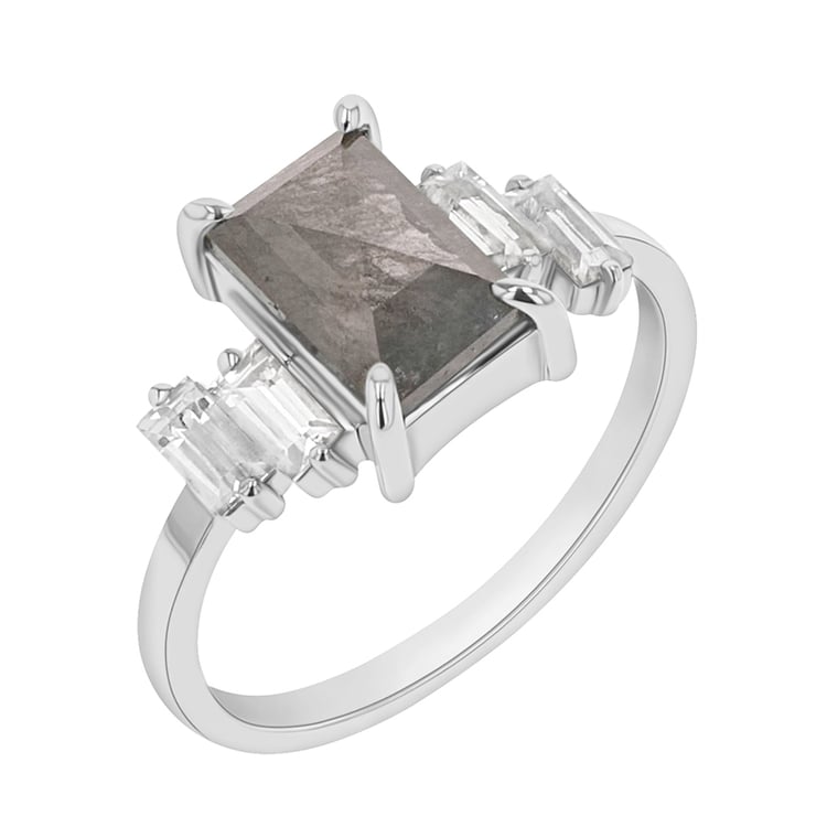 Ring mit Baguette Salt and Pepper Diamant und Saphiren Elva