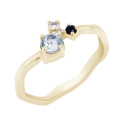Cluster-Ring mit Aquamarin, Saphir, Mondstein und einem Diamanten Roche