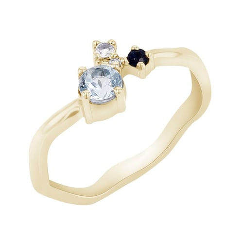 Cluster-Ring mit Aquamarin, Saphir, Mondstein und einem Diamanten Roche