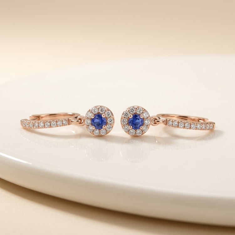 Wunderschöne silberne Ohrringe mit blauen Saphiren und Lab Grown Diamanten Donna 171090