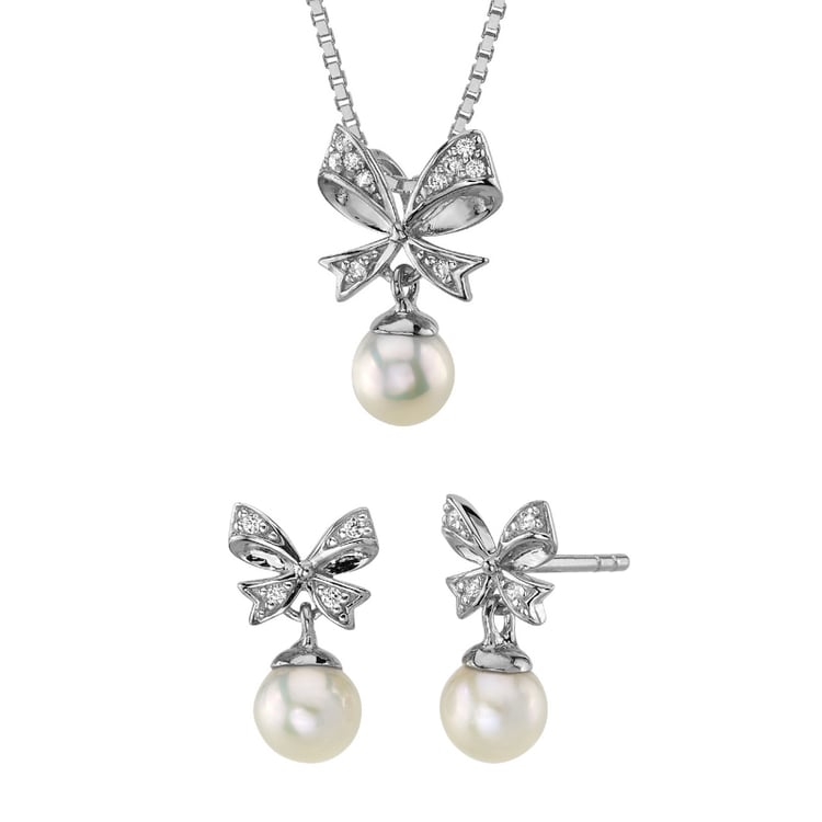 Perlenschmuck Set mit Schleife und Diamanten Cherlys 152361