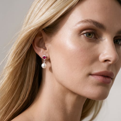 Silberne Perlenohrringe mit Lab Grown Rubinen Billie
