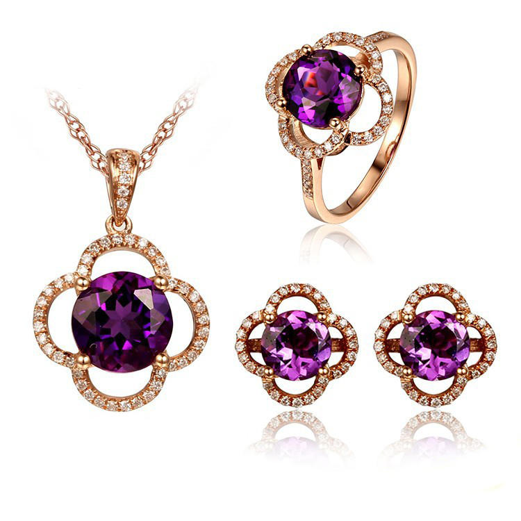 Schmuckset mit rosa Amethyst und Diamanten