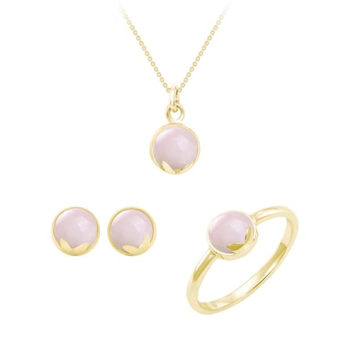 Schmuckset mit Cabochon Rosenquartz Charlize