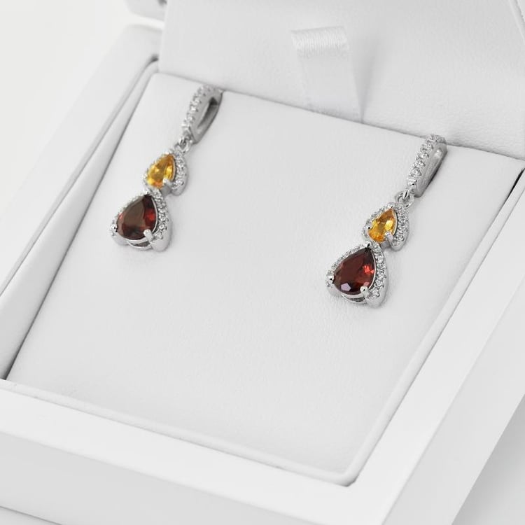 Silberne Ohrringe mit Granaten, Citrinen und Zirkonia Azha 34788