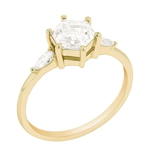 Verlobungsring mit Hexagon Moissanit und Pear Moissaniten Seydou