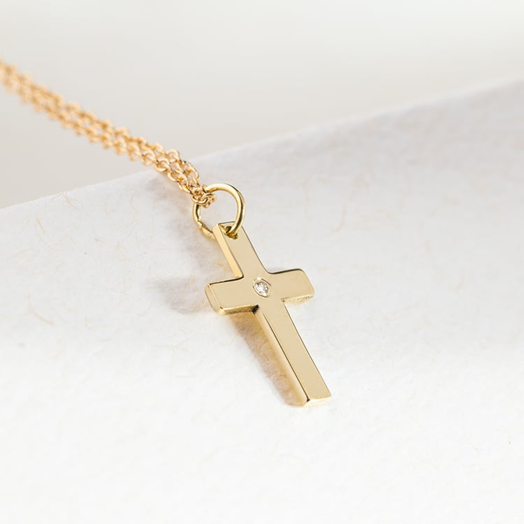 Goldenes Kreuz für Kinder mit Diamanten Elame 147577