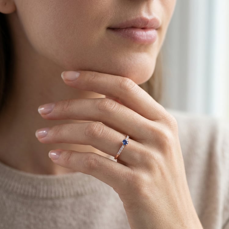 Silberring mit blauem Saphir und seitlichen Lab Grown Diamanten Mikey 171034