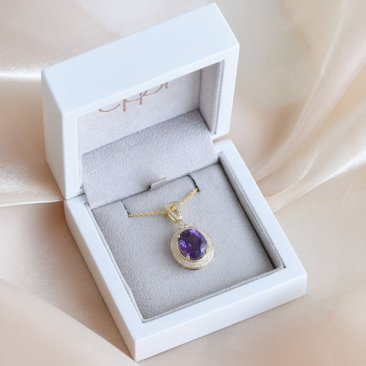Goldene Halskette mit Amethyst und Diamanten Bonie 93385
