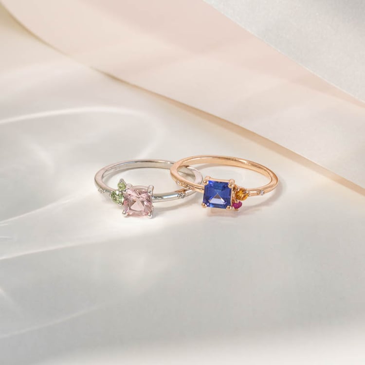 Cluster-Ring mit einem Asscher Tansaniten, Padparadscha-Saphir, Rubin und Diamant Kenny 119294