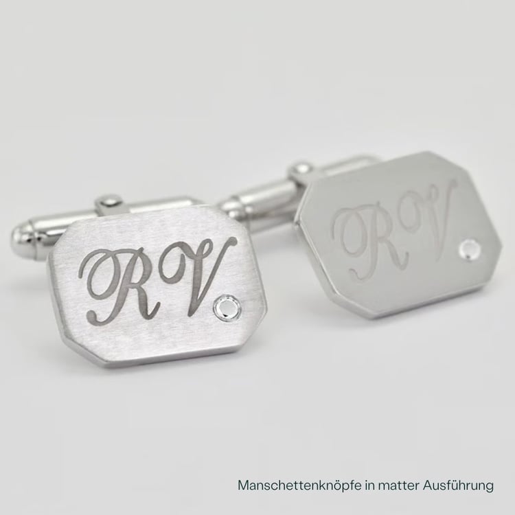 Silberne Manschettenknöpfe mit Gravur und Diamanten Aaruah 165871