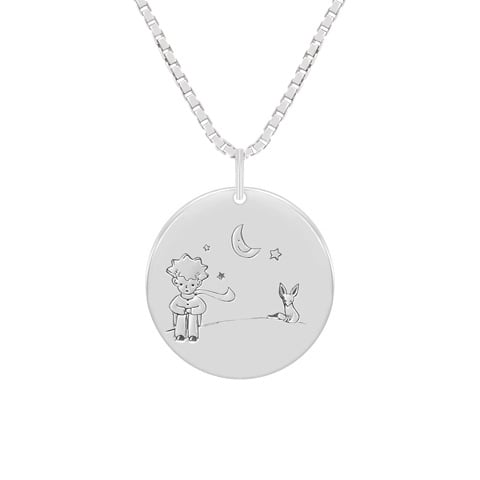 Anhänger Der Kleine Prinz mit Fuchs und Gravur aus Silber