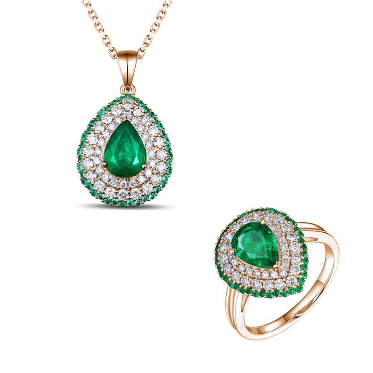 Set aus Smaragdschmuck mit Diamanten Teal 147572