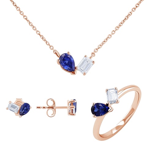 Schmuckset Toi et Moi mit Lab Grown Diamant und Saphir Querida