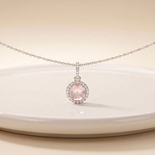 Silberne Halo-Anhänger mit Rosenquarz Atia