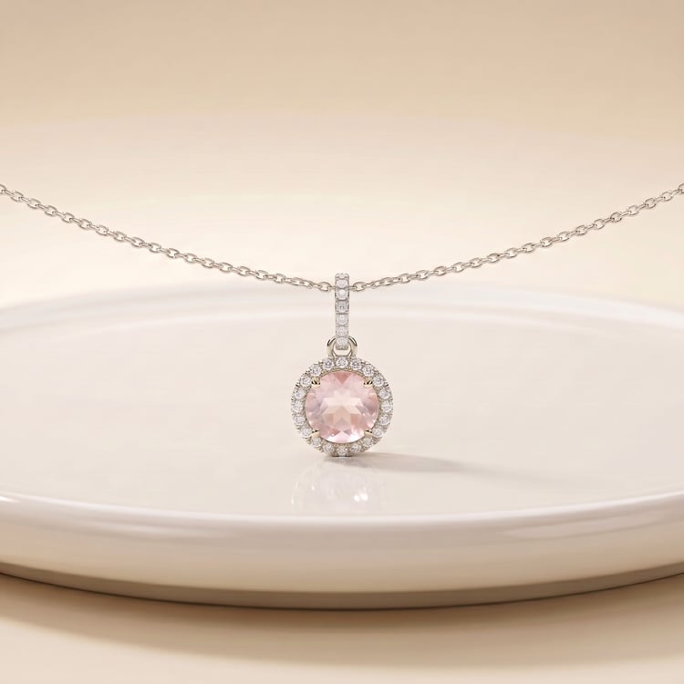 Silberne Halo-Anhänger mit Rosenquarz Atia 170364