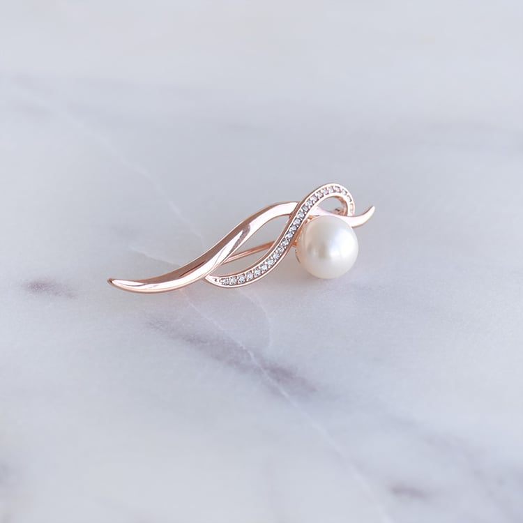 Vergoldete Brosche mit weißer Perle und Zirkonia Otmar 87975