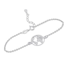 Minimalistisches Silberarmband mit Weltkarte Earth