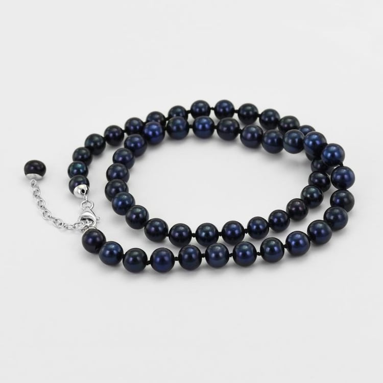 Silberne Halskette mit schwarzen Perlen Ermine 50897