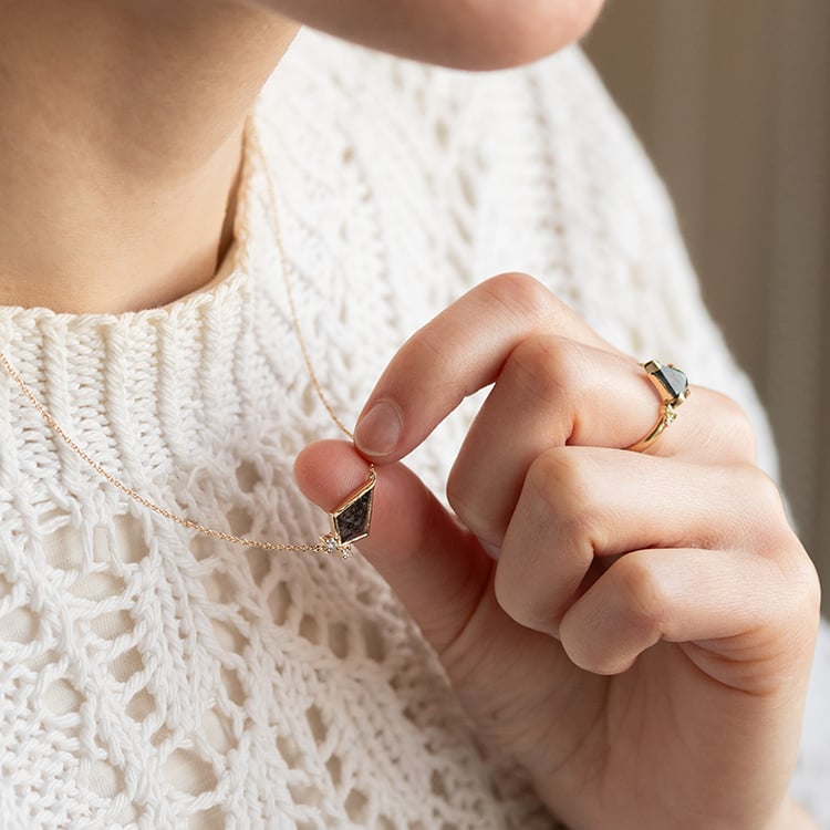 Halskette mit dendritischem Quarz und Diamanten Milly 135643