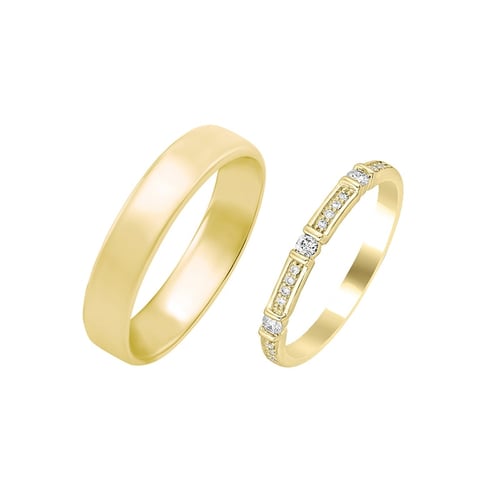 Eheringe aus einem Vintage-Ring mit Lab Grown Diamanten und einem Komfort-Ring Salome