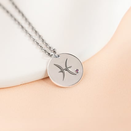 Silberner Anhänger mit Sternzeichen und Amethyst Fische