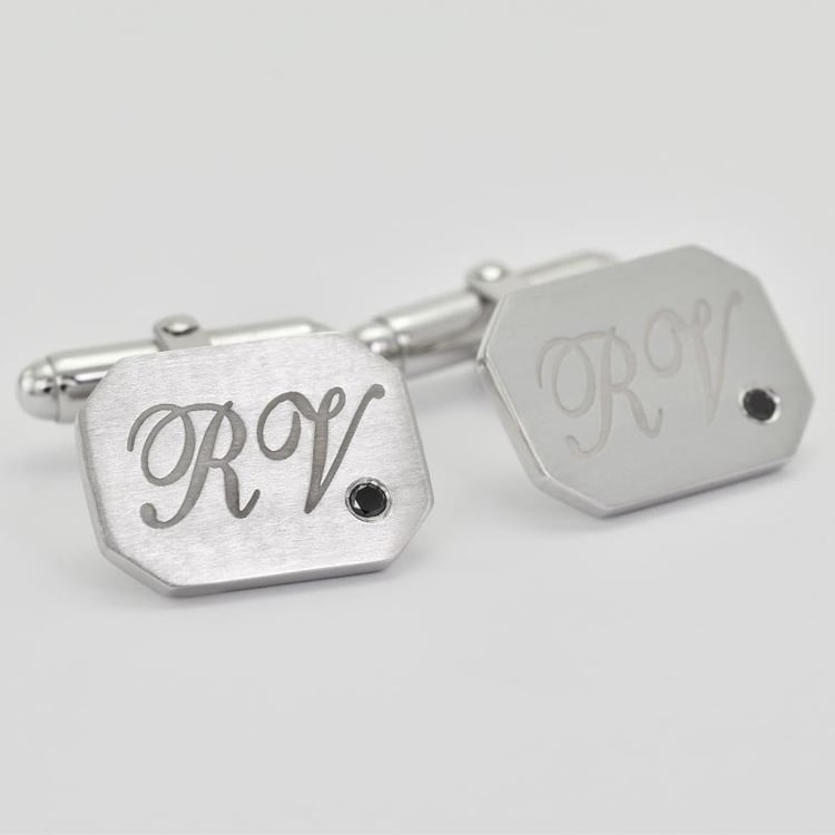 Silberne Manschettenknöpfe mit Gravur und schwarzen Diamanten Meissa 27113