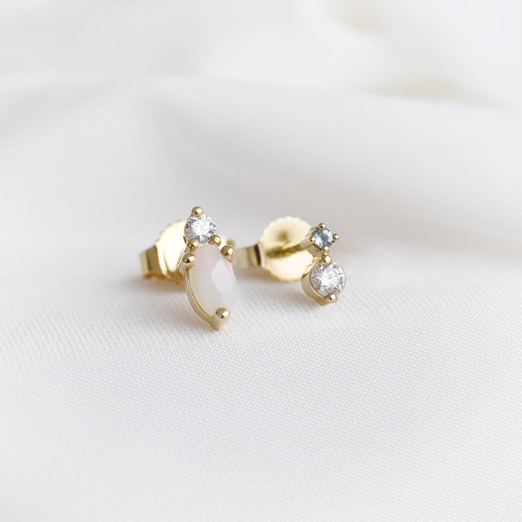 Cluster-Ohrringe mit Opal, Moissanit, Diamant und Topas Roseann 92299