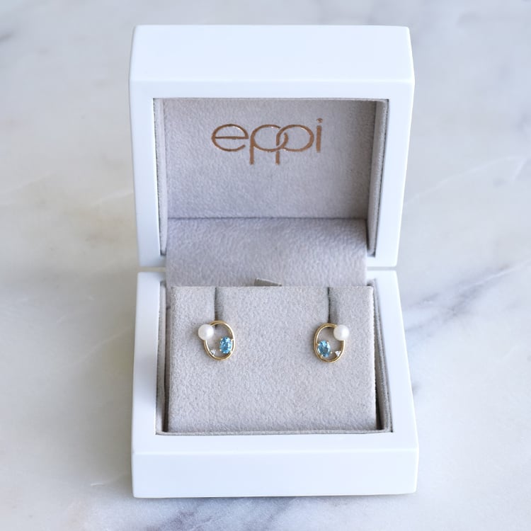 Ohrringe mit Perlen, Blautopasen und Diamanten Jodi 86796