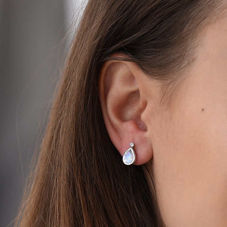 Goldohrringe mit Mondsteinen und Diamanten Vendie 65607