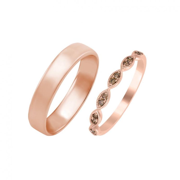 Ehering Vintage mit Champagner Diamanten und Komfort Ehering Polyxe