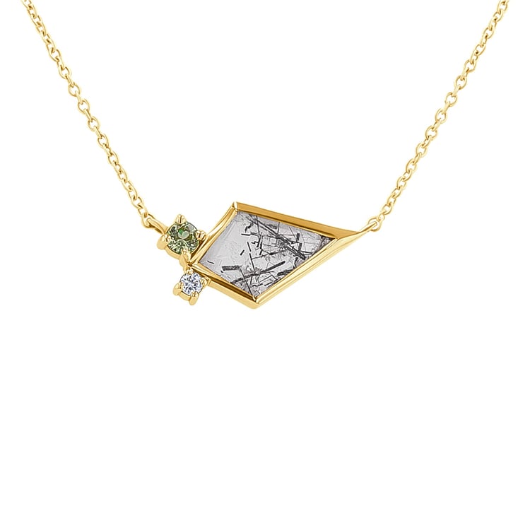 Halskette mit Rutilkristall, Olivin und Diamant Milly 135428