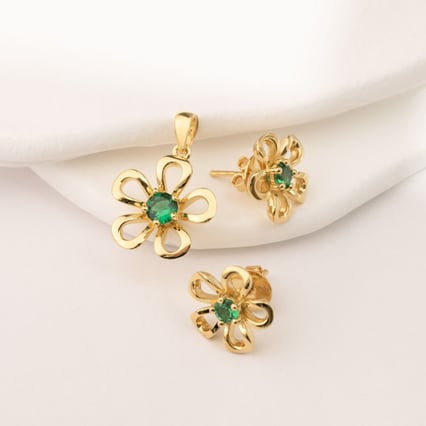 Silberner Blumenanhänger mit Smaragd Evandro