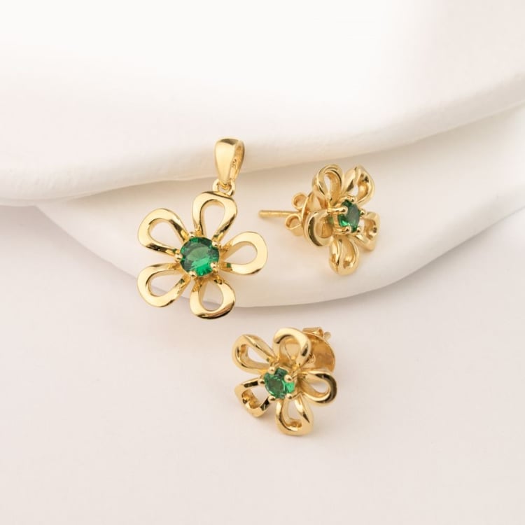 Silberner Blumenanhänger mit Smaragd 164411