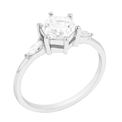 Verlobungsring mit Hexagon Moissanit und Pear Moissaniten Seydou