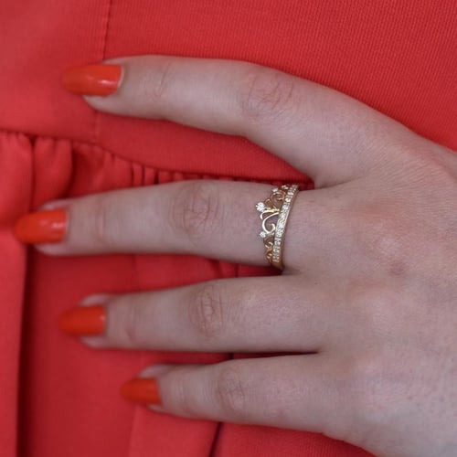 Goldring mit Krönchen und Diamanten Alpana