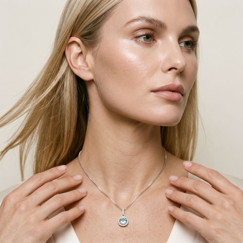 Silberne Halo-Anhänger mit himmlisch blauen Topas Atia