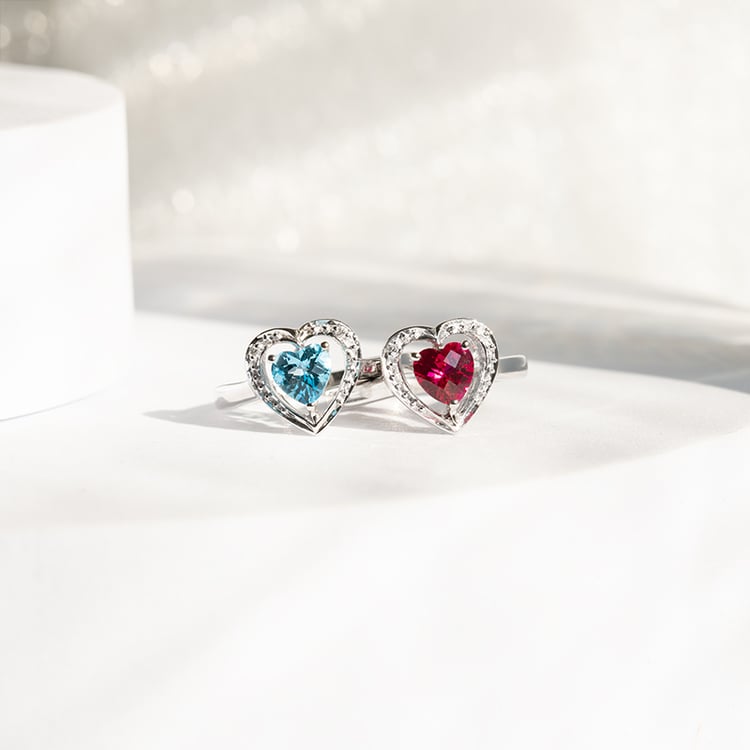 Goldener Ring mit einem Herzen aus einem Lab Grown Rubin und Diamanten Liola 144192