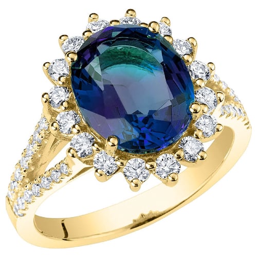 Goldener Ring mit ovalem Lab Grown Alexandrit und Diamanten Logan