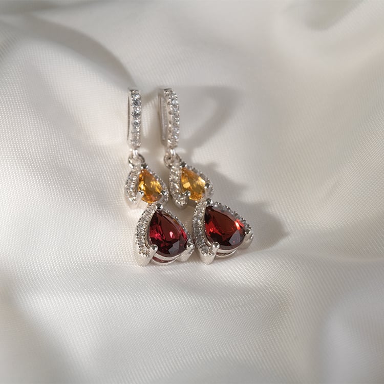 Silberne Ohrringe mit Granaten, Citrinen und Zirkonia Azha 120181