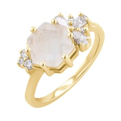 Einzigartiger Ring mit Mondstein und Moissaniten Anita