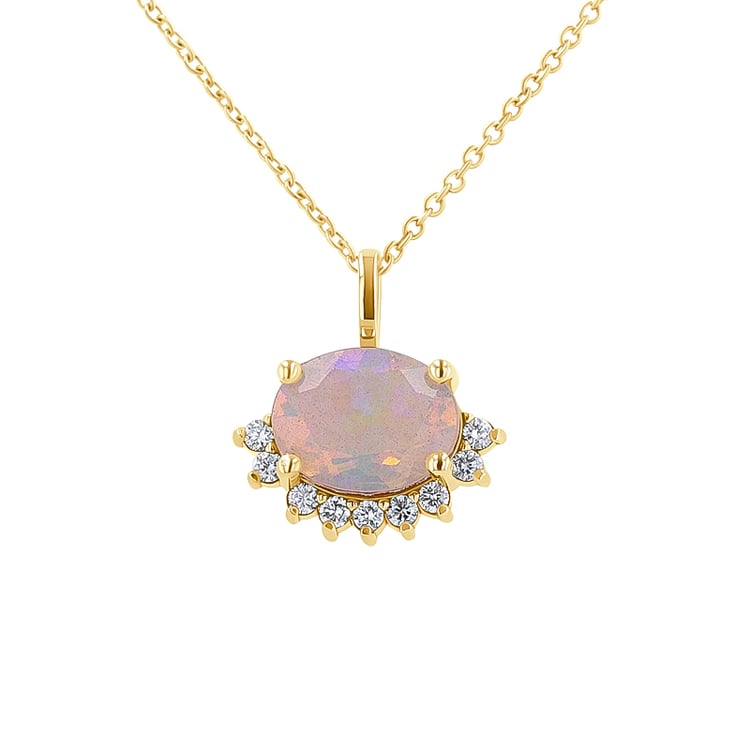 Anhänger mit einem halben Halo um einen ovalem Opal mit Diamanten Reverie 135417