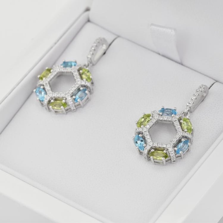 Silberne Ohrringe mit Topas und Olivin Ambidextra 27129